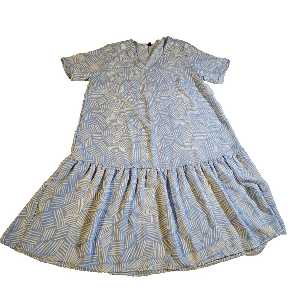 Womens SZ M Blue/White Babydoll Dress, Cottagecore, Prairie, Comfort